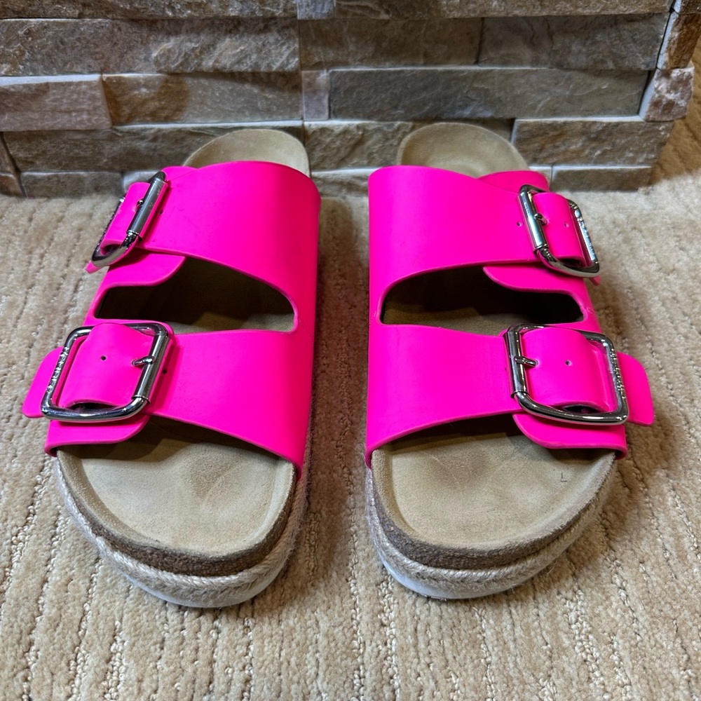 J Slides hot pink double buckle sandal